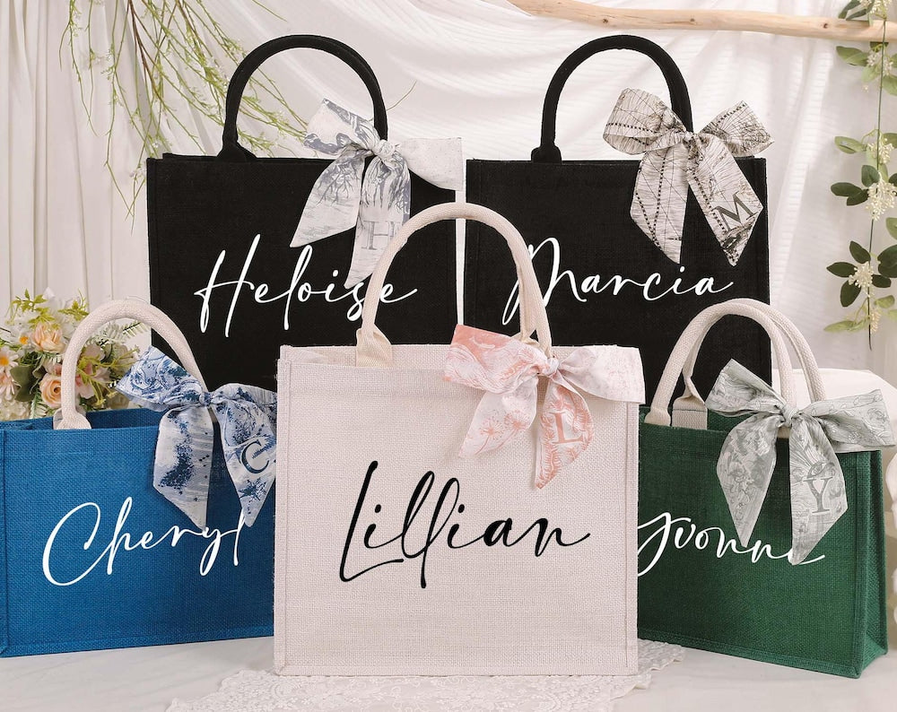 Custom Jute Bridesmaid Beach Tote Bag