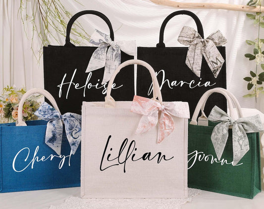 Custom Jute Bridesmaid Beach Tote Bag